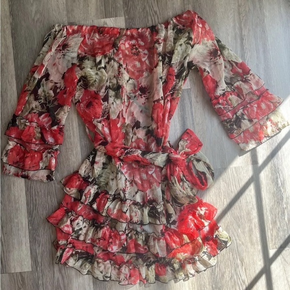 LA CLASS Dresses & Skirts - Floral Off-Shoulder Sheer Mini Dress